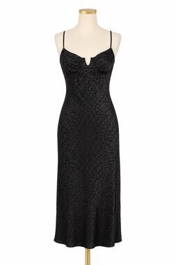 WAYF Black Animal Print Satin Slip Midi Dress - Size M - Date Night Chic